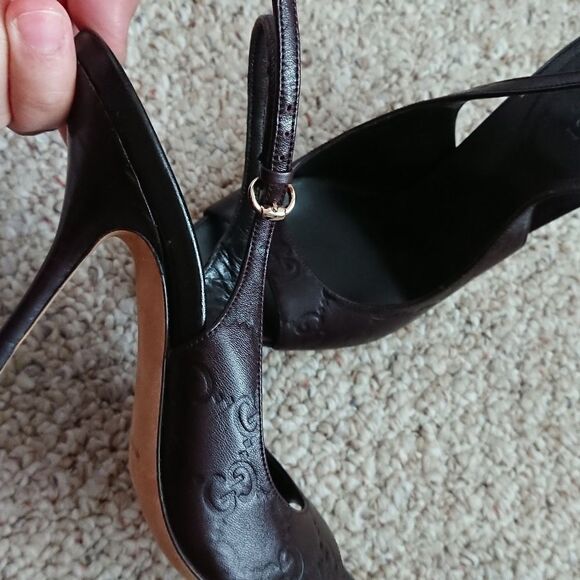 Gucci classic guccissima brown leather peep toe slingback size 6B - Picture 6 of 12